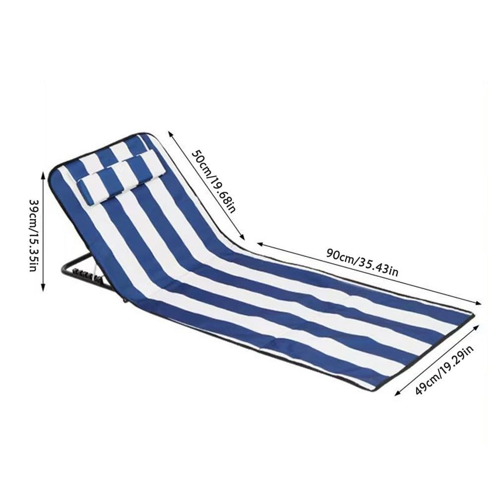 Chaise Longue Pliante, Lit De Plage, Chaise Longue Portable, Chaise De Bronzage, Lits De Couchage Avec Dossier Inclinable À 5 Positions(Blue)