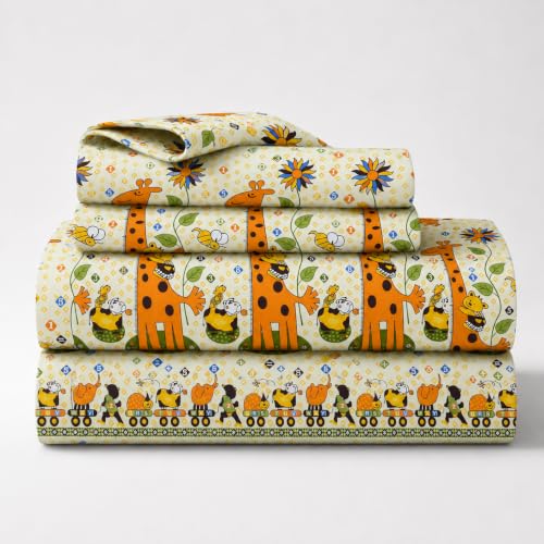 Image of Vram Premium Heavy Cotton Flat Bedsheets with 2 King Size Pillow Covers || Double Bed 350 TC || 90 x 100 Inch King Size Flat || :- Animal Girafe