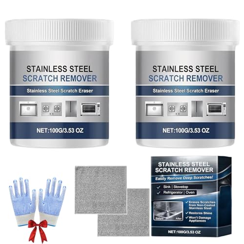 Stainless Steel Scratch Remover Kit 100g All-Purpose Polishing Repair Restorer Rust Remover Multi-Purpose Scratch Removers Paste for Kitchen Fridge Stove Appliances Restoration Maintenance (2 PCS)