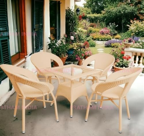 Image of India Outdoor Indoor Patio Set Bistro Set Wicker Chair Patio Set for Living Room Dining Room Lawn Balcony Outdoor Garden Chair Set with Glass Table