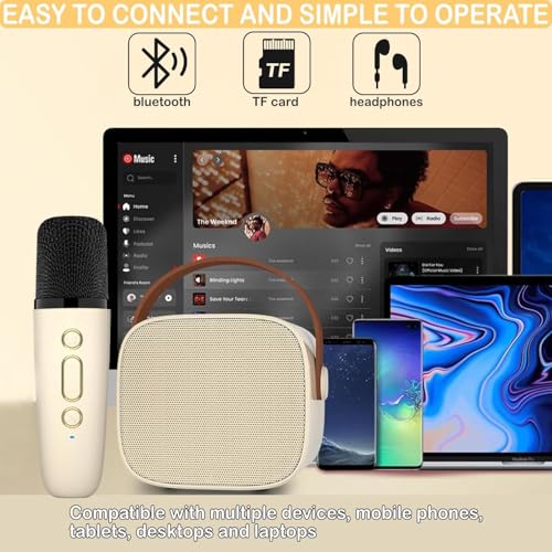 Image of SingStar Karaoke Speaker and Wireless Mic for Kids Toddlers Bluetooth Portable for Girls Boys Perfect Birthday Gifts Ages 4, 5, 6, 7, 8, 9, 10+ Years (Beige)