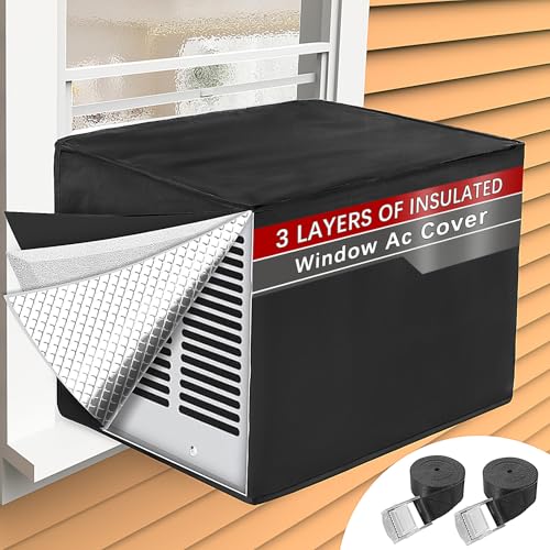 Window Air Conditioner Covers for Outside Unit for Winter Insulation, 21'W x 16'D x 15'H, Waterproof & Windfroof AC Covers for Outside Window Units with 3 Layers Insulation - Black