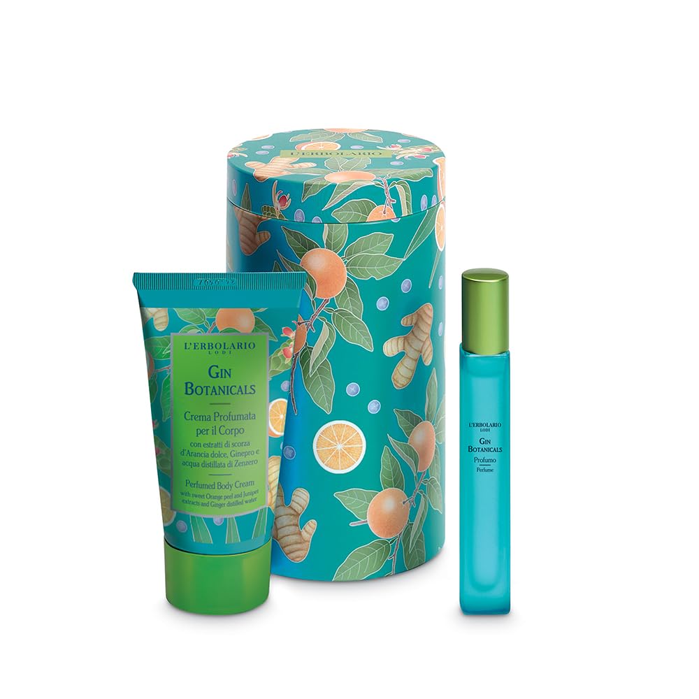 L'Erbolario Gin Botanicals Beauty Box Rizomi di Zenzero – Profumo 10 ml + Crema Profumata per il Corpo 75 ml + Confezione in Latta – EDIZIONE LIMITATA – Fragranza Agrumata, Aromatica e Muschiata