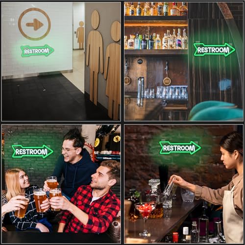 Image of Looklight Restroom Arrow Neon Sign for Wall Decoration Right Arrow LED Light Sign Decor White and Green for Bathroom Hotels,Bars, Hospitals, Homes and Other Places with Toilets