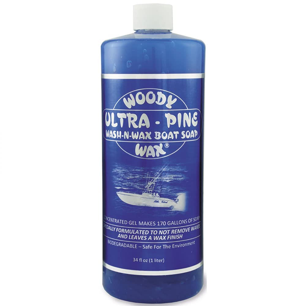 Ultra Pine Boat Soap, Concentrated Gel Formula, Wash ‘n’ Wax Saltwater Remover & Marine Cleaner, Safe for Waxed Surfaces, Fiberglass & Metal, Removes Fish Blood & Organic Buildup, 34 oz
