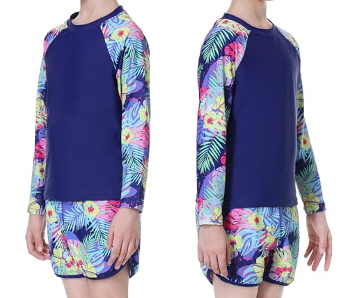 Girls Rash Guard 2-Piece Swimsuit Set - Long Sleeve Swimwear with UPF 50+ Sun Protection Bathing Suit 7-16 Years2