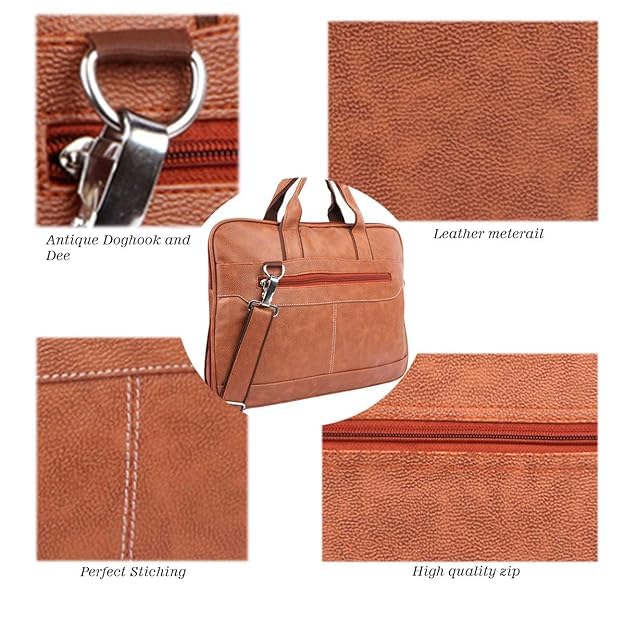 Image of HUCI Men's Tan Synthetic Leather Briefcase Best Laptop Messenger Bag Satchel for Men