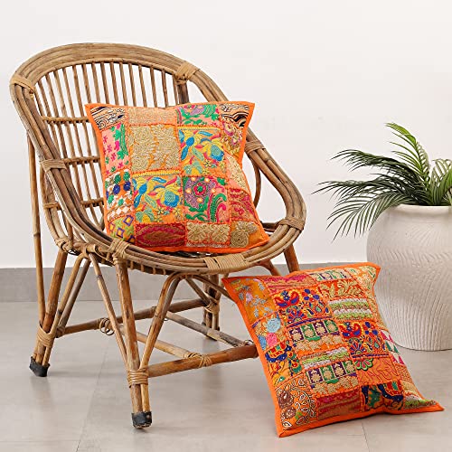 Image of Ravaiyaa - Attitude is everything Set Of 2 PC Home Sofa Decor Cotton Cushion Cover, Handmade Khambadiya Patchwork Pillow Case, Embroidery Cushions