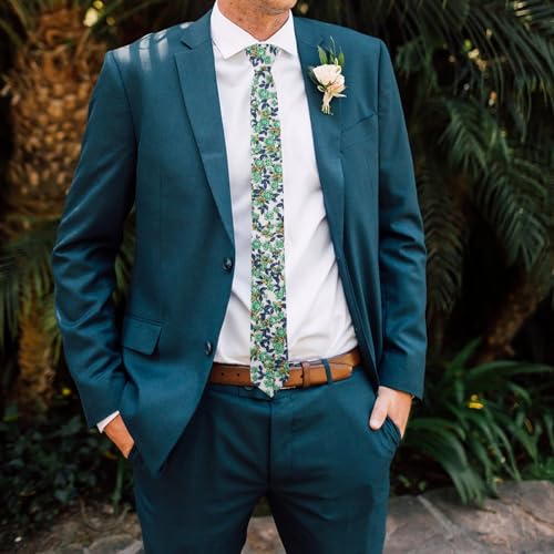 Image of Mantieqingway Floral Ties for Men Skinny Cotton Tie Flower Necktie