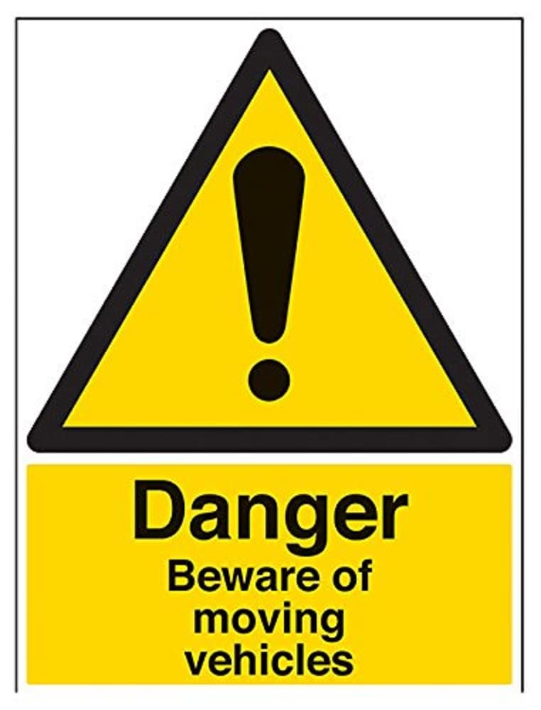 Vsafety Danger Beware Of Moving Vehicles Warning Sign - 450mm x 600mm - 2mm Rigid Plastic