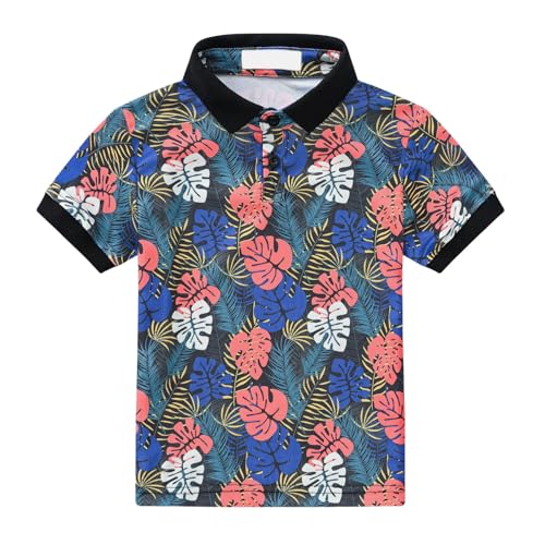 Kids Boys Polo Shirt Breathable Short Sleeve Classic Polos Toddler Tropical Floral (Watermelon Red-4, 12-18 Months)