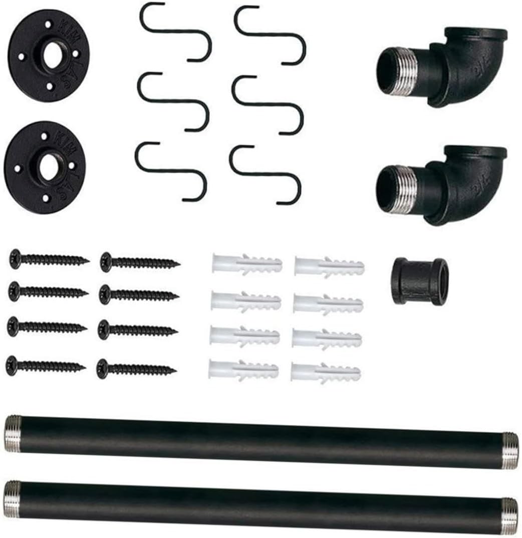 Wall Mounted Kitchen Pot Rack and Hanging Utensil Holder Iron Storage Rack with Hooks 13x60cm Industrial Style for Pan and Lid Organization