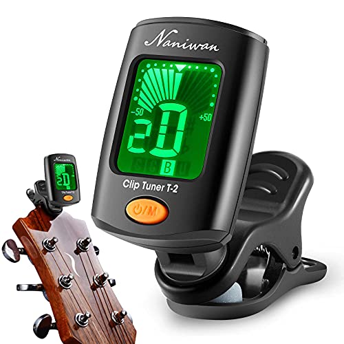 NANIWAN Guitar Tuner with LCD Digital Display Ukulele Tuner Clip on Tuner for Acoustic Electric Guitar Ukulele Bass Chromatic Accurate Tuning and Sensitivity Portable