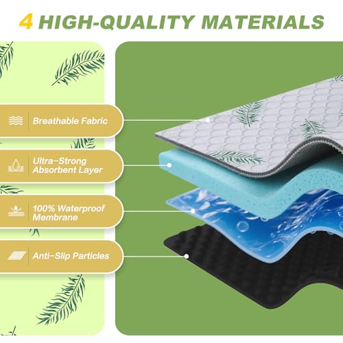 Image of Washable Dog Pee Pads, Non-Slip Waterproof, 32 x 52 in, 2 Pack, Leaf | Super absorbent, waterproof and non-slip; washable, reusable dog pads for crates, playpens, floors, furniture and travel