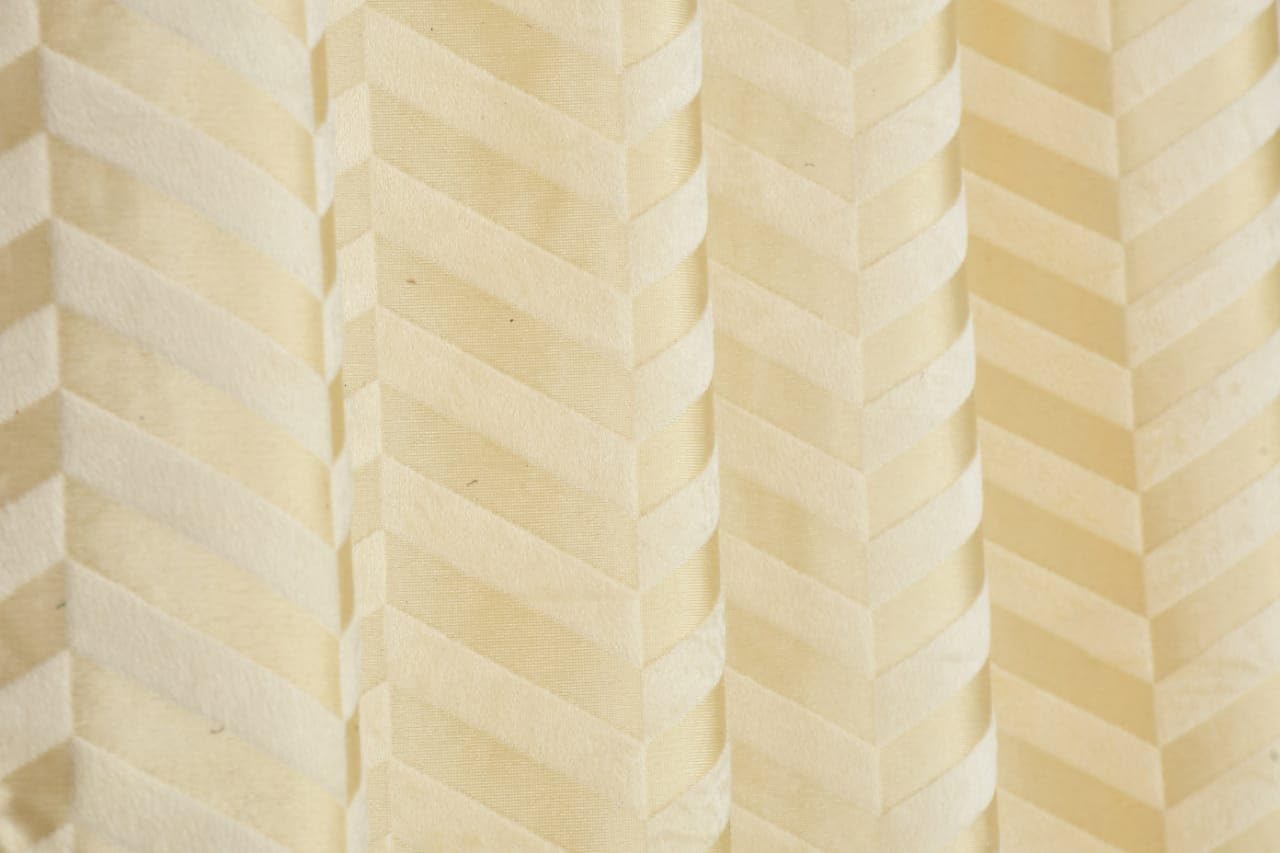 Vervique Heavy Soft Abstract Velvet Solid Emboss Texture Zig Zag Design Room Darkening Door Curtains 7 feet Long Set of 2 | Parde for Living Room and Bedroom | Eyelet Rings | Cream Curtain 2