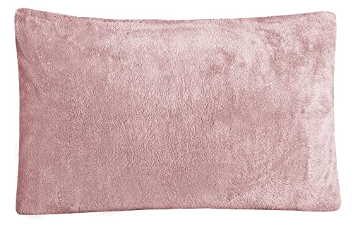 Sleepdown Teddy Fleece Housewife Pillowcase Pair Pack Plain Thermal Warm Cosy Super Soft Pillow Cover Bed Line - 50cm x 75cm - Blush Pink