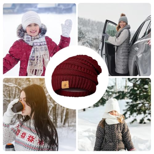 Gorro y guantes de mujer a prueba de viento cálido suave de invierno 4