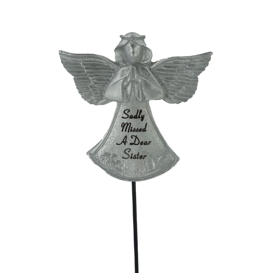 Sadly Missed Sister Silver Guardian Angel Memorial Tribute Stick Graveside Plaque Ornament