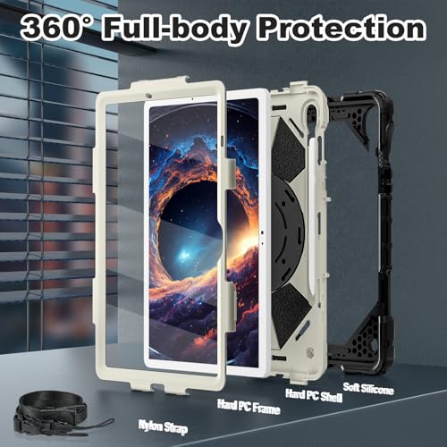 Image of WESOROL Case for Samsung Galaxy Tab S10 Lite /S10 FE /S9 FE 10.9 Inch Galaxy Tab S9 11 Inch,Shockproof Cover for Samsung S9 FE Tablet Case with Screen Protector Rotate Stand Pen Holder,Black Beige