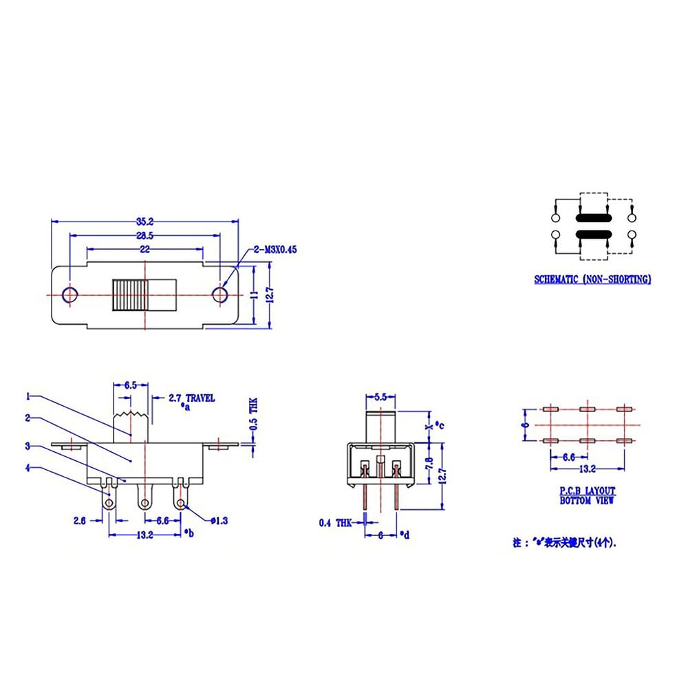 2-5 uds On-Off 3 posiciones 2P3T PCB Panel interruptor deslizante montaje en Panel interruptor deslizante Vertical 6 pines alta corriente 3A 250V interruptor de palanca(2pcs)