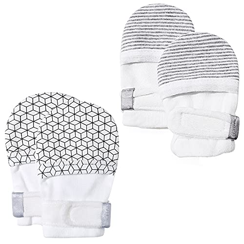 Image of HAPIU Baby No Scratch Mittens Stay On, 100% Cotton Breathable, Adjustable Infant Gloves for Boys Girls, Newborn - 12 M