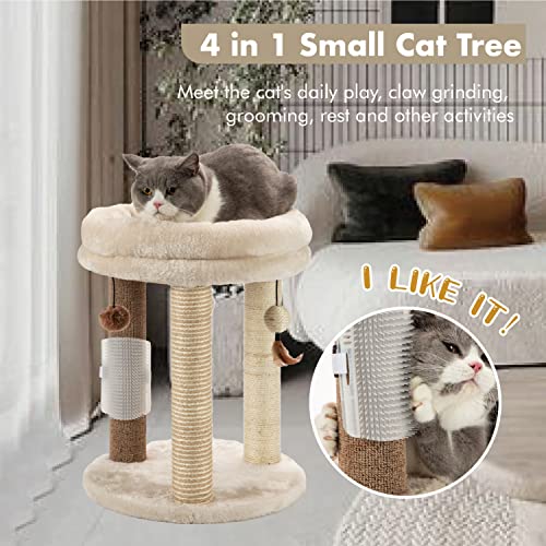 Mecool 4In1 Small Cat Tree,Scratching Post With Tower Soft Cat Bed, Sisal Carpet Jute Posts With Three Hanging Ball Toys And Massage Brush For Indoor Cats And Kittens #TOP1