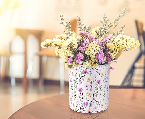 Image of Pen Holder, Makeup Brush Holder Leather Cute Vintage Flowers Pattern Pencil Cup for Girls Kids Women Durable Stand Desk Organizer Storage Gift for Office, Classroom, Home, Cute Flower