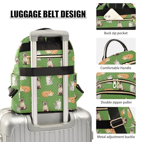 Image of Women Fashion Backpack Purse Cat Print Rucksack, M | Casual Lightweight Quilted Daypack Ladies Bag for College Travel Work