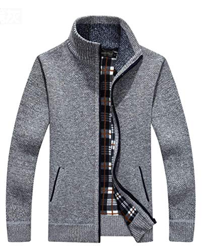 Msmsse Men's Zip Thick Knitted Cardigan Sweaters with Pockets Grey US XL