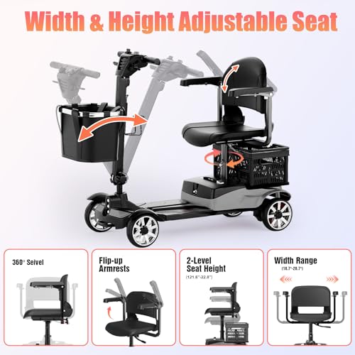 Image of 4 Wheels Mobility Scooters for Seniors, Foldable Mobility Electric Scooter, 350LBS Capacity& 15 Miles Range&350W Powerful Moto&Rotating Seat&LED Light& Double Baskets&Auto Brake-Silver