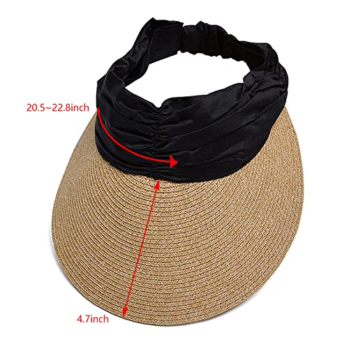 Chapéu feminino viseira de sol aba larga palha enrolável rabo de cavalo chapéu de praia verão proteç