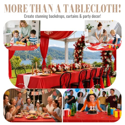 Image of Disposable Tablecloth Roll, 54In x 300Ft Red Plastic Table Cloth Disposable