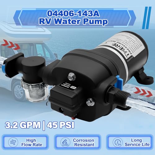 Image of 04406-143A RV Water System Pump,12 Volt DC 3.2 GPM 45 PSI Triplex Diaphragm Automatic Water Pump For Boats and RV Deliver Water