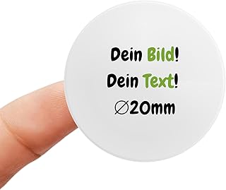 Individuelle runde Aufkleber mit eigenem Logo Druck Selbstklebend Wetterfest Weiß oder Transparent Wunschgröße 10–100 mm Personalisierbar für Firmen Produkte Verpackung Made in Germany (88, 20mm)