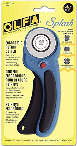 OLFA 45mm Ergonomic Rotary Cutter (RTY-2DX/PBL) - Rotary Fabric Cutter w/ Blade Cover & Squeeze Trigger for Crafts, Sewing, Quilting, Replacement Blade: OLFA RB45-1 (Pacific Blue)