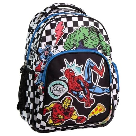 Mochila Escolar Marvel Avengers con Diseño de Superhéroes y Estampado de Cuadros - Mochila Infantil Avengers Grande con Compartimentos y Espalda Acolchada