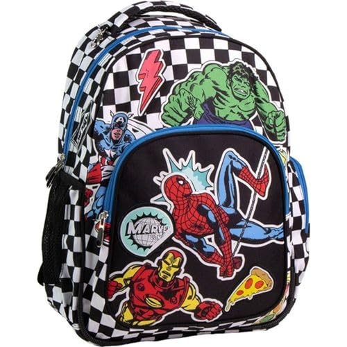 Mochila Escolar Marvel Avengers con Diseño de Superhéroes y Estampado de Cuadros - Mochila Infantil Avengers Grande con Compartimentos y Espalda Acolchada