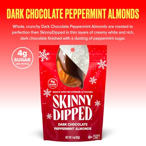 Image of SkinnyDipped Peppermint and Mocha Splash Almonds Variety Pack Bundle, Healthy Snack, Plant Protein, Gluten Free, 3.5 oz Resealable Bags, Pack of 5, Limited Edition