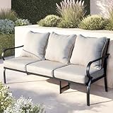 Seekverse Triple-Seat Patio Sofa, 3-Seater Metal Outdoor Sectional with Removable Weather-Resistant Cushions for Porch, Garden & Patio Furniture Sets, Beige