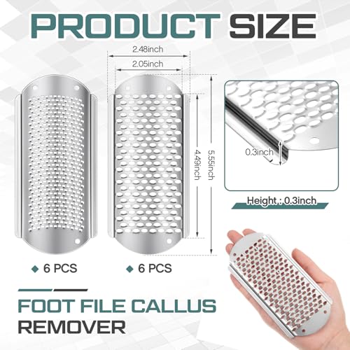 Image of Moxweyeni 12 Pack Silver Foot File Callus Remover Replacement Blades Metal Pedicure Rasp Hard Skin Remove Scrubber Stainless Steel 2 Designs Big /fine Hole for Detachable Foot Grater