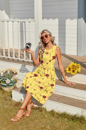 Image of Zeagoo Women's Summer Tank Midi Dress with Pockets Floral Sleeveless A-Line Casual Loose T-Shirt Dresses Beach Sundress 2026
