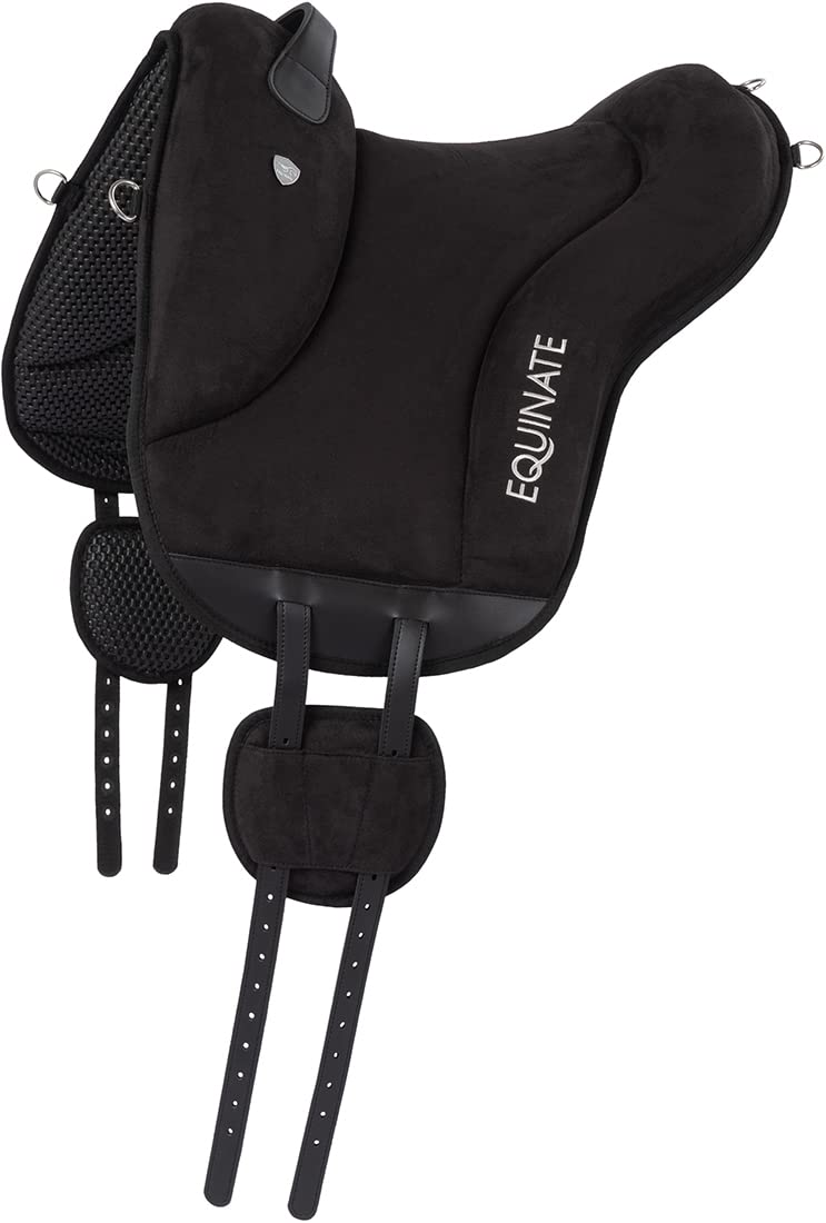 Equinate Newfield Tapis d'équitation en daim synthétique noir – Coussin Bareback avec dessous en néoprène facile d'entretien – Selle sans arbre