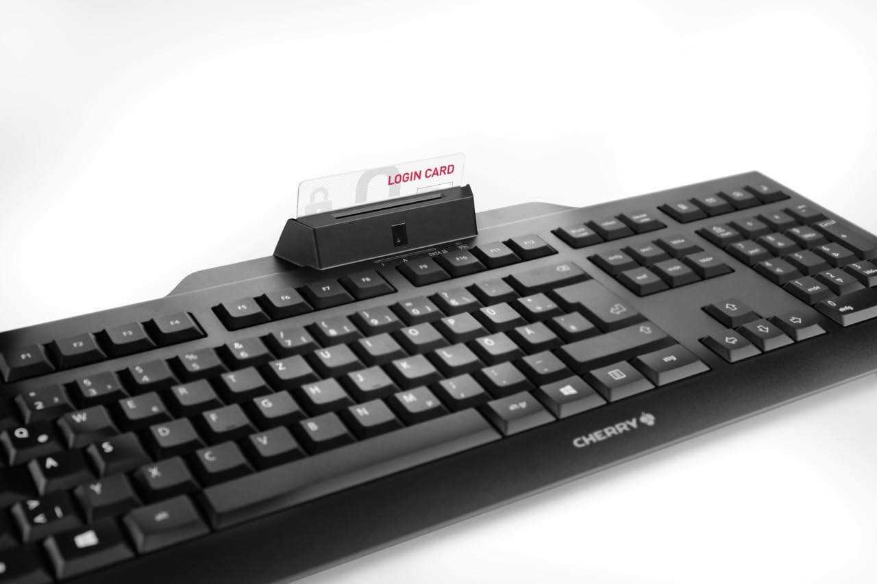 CHERRY KC 1000 SC, Tastiera di Sicurezza Cablata con Lettore di Carte Integrato, Layout EU (QWERTY), Plug & Play (Connettore USB-A), Design Piatto, Nero