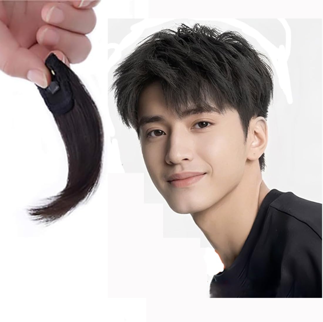 [RemeeHi] メンズ ウィッグ エクステ ワンタッチ つけ毛 ポイントウィッグ ヘアピース 人毛100％ 白髪隠し 前髪 自然 増毛 増髪 薄毛 脱毛 医療用 ハンサム 紳士用 優しい男性