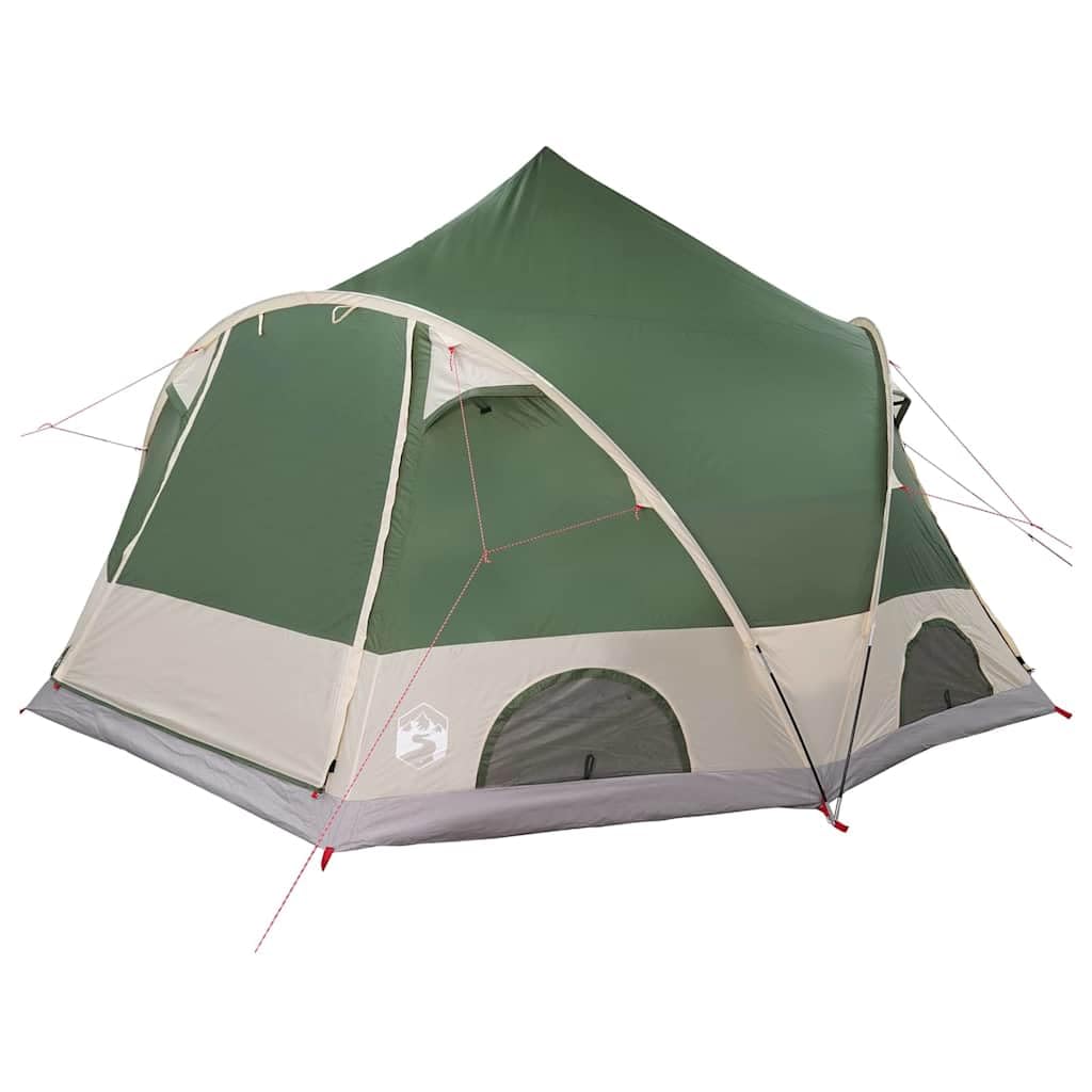 Dome Zelt für 4 Personen mit Dach Grün 505 x 450 x 248 cm, Familienzelt aus 185T Polyester mit PU-Beschichtung, stabilen Stahlstangen, Belüftungsfenster und E-Port, inklusive 12