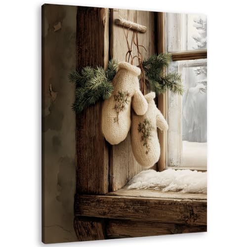 TLESKE Vintage Rustic Winter Christmas Mittens Canvas Wall Art Decor 11x14