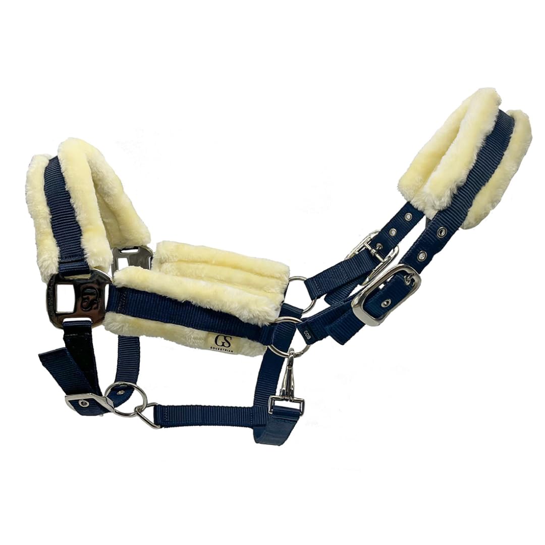 GS Equestrian Fleece Lined Headcollar – Padded Nylon Horse Headcollar with Adjustable Fit & Clip Throatlash