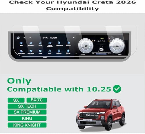 Image of OHAYO Screen Protector for Hyundai Creta 2024-2026 Running Model | 10.25 Inch Dual Screen Infotainment, Instrument Cluster & AC Console Protection | Compatible with SX, SX(O), SX Tech & SX Premium Variants | 9H Hardness Anti Scratch Military Strength HD Clear Fingerprint Resistant | Not Tempered Screen Film