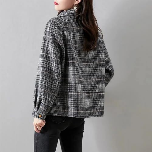 Trench Coat Women Plaid Single Breasted Coat Lapel Pea Coat Plus Size Wool Blend Coats Dressy Casual Jackets4