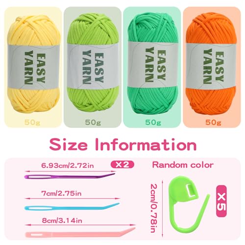 4x50g Chunky Yarn for Crochet Cotton Yarn, Easy Crochet Yarn for Crochet with Easy-to-See Stitches, Stitch Markers - Image 2